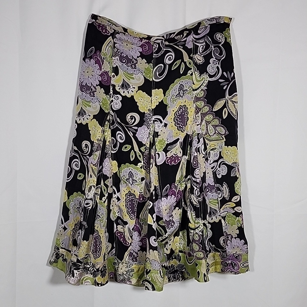 Sigrid Olsen Silk Paisley Floral Skirt Black Green Size 2